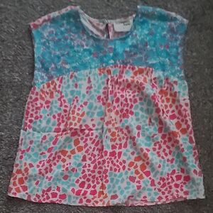 Blue and Pink Floral Blouse with Sheer Yoke